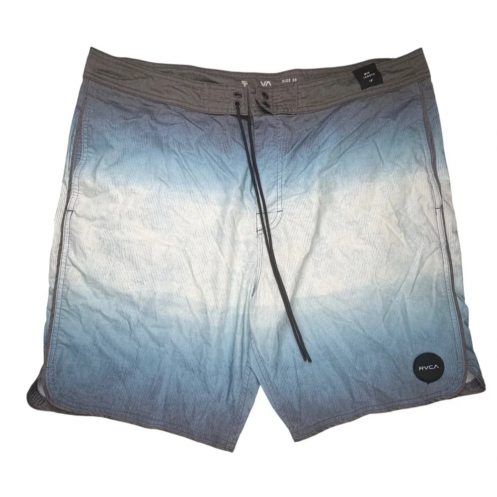 RVCA Nature Mens Blue Ombre Gradient Board Shorts Swim Trunks Size 38 Mid Length